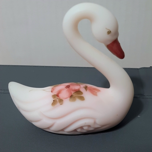 Fenton Glass Satin Rosalene Pink Swan Figurine Hand Painted Artist Signed - Picture 14 of 16